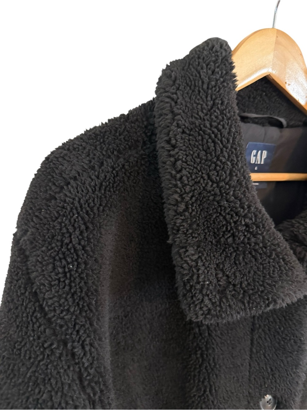 GAP Long Sherpa Coat Black Teddy Women’s Size Large 742102 - Picture 5 of 12